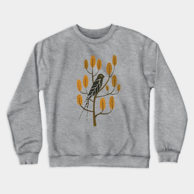 Swallow on a tree in golden brown Crewneck Sweatshirt by zsalto